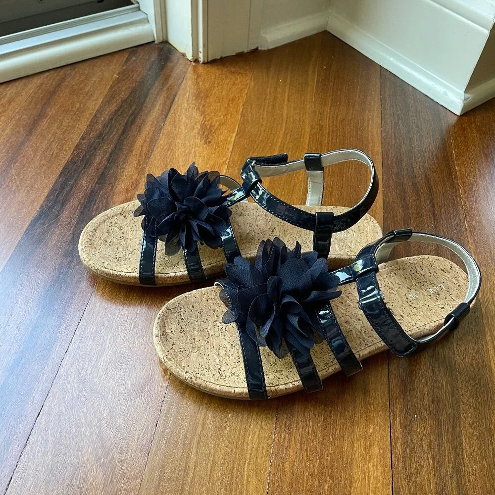 Lands' End Sz 5 Navy Blue Arabella Flower Sandals - Picture 1 of 8